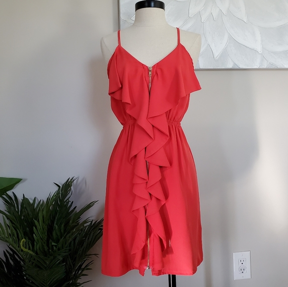 ZIPPER FRONT RUFFLE DRESS - Picture 1 of 8